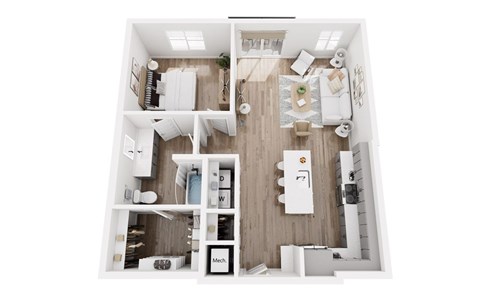 Floor plan for 1 bed, 1 bath, 872 sqft